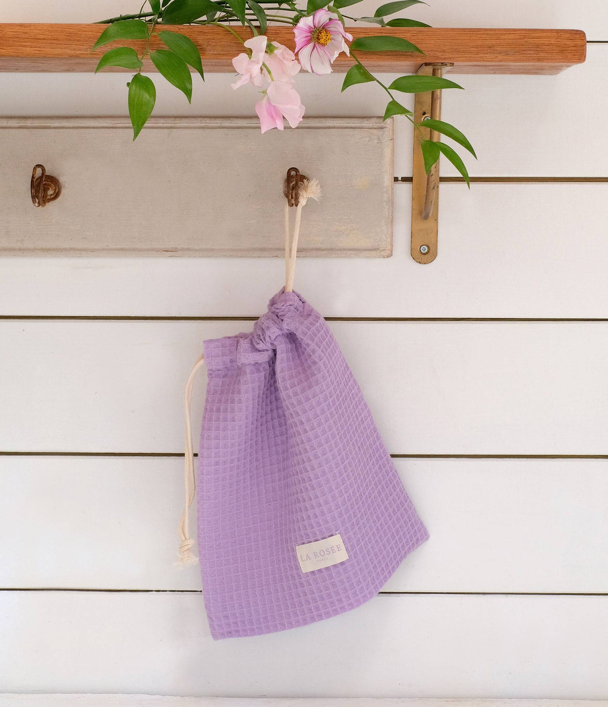 Pochon en nid d'abeille lilas, grands carreaux