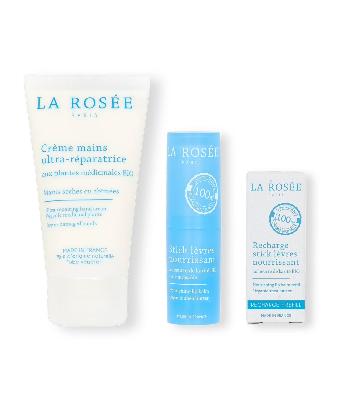 Trio Crème mains, Stick lèvres & sa recharge